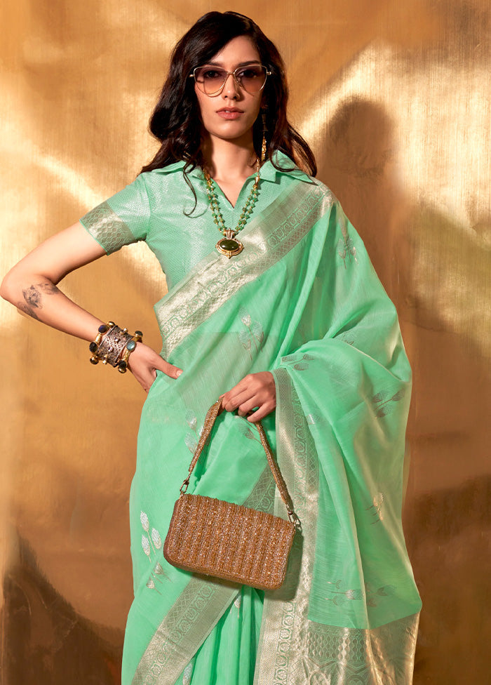 Green Cotton Saree With Blouse Piece Sale Cost