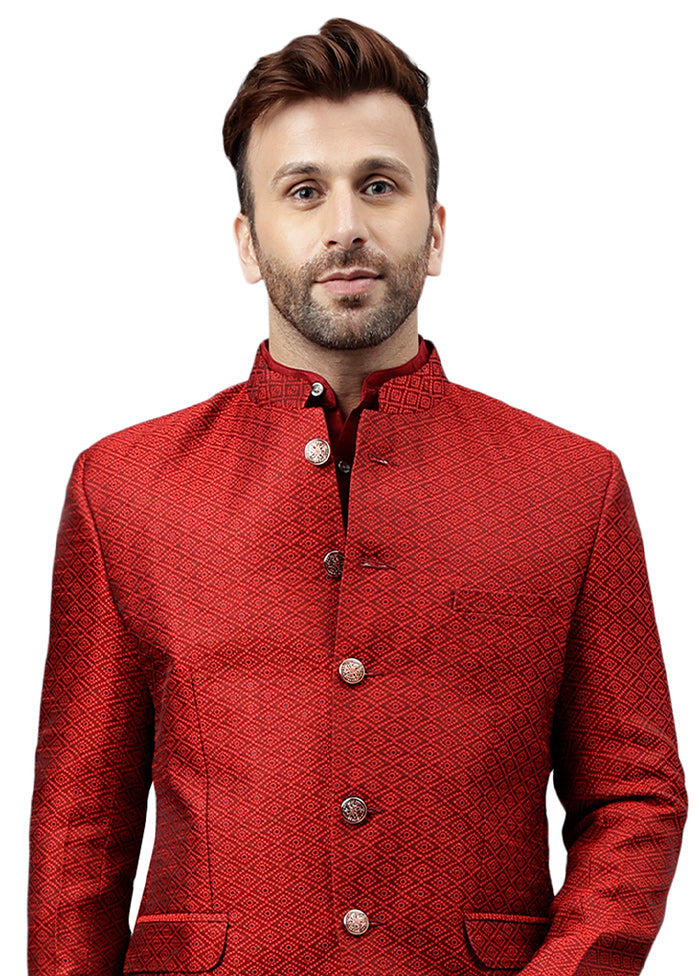 Maroon Viscose Jacquard Blazer Cheap Sale Outlet