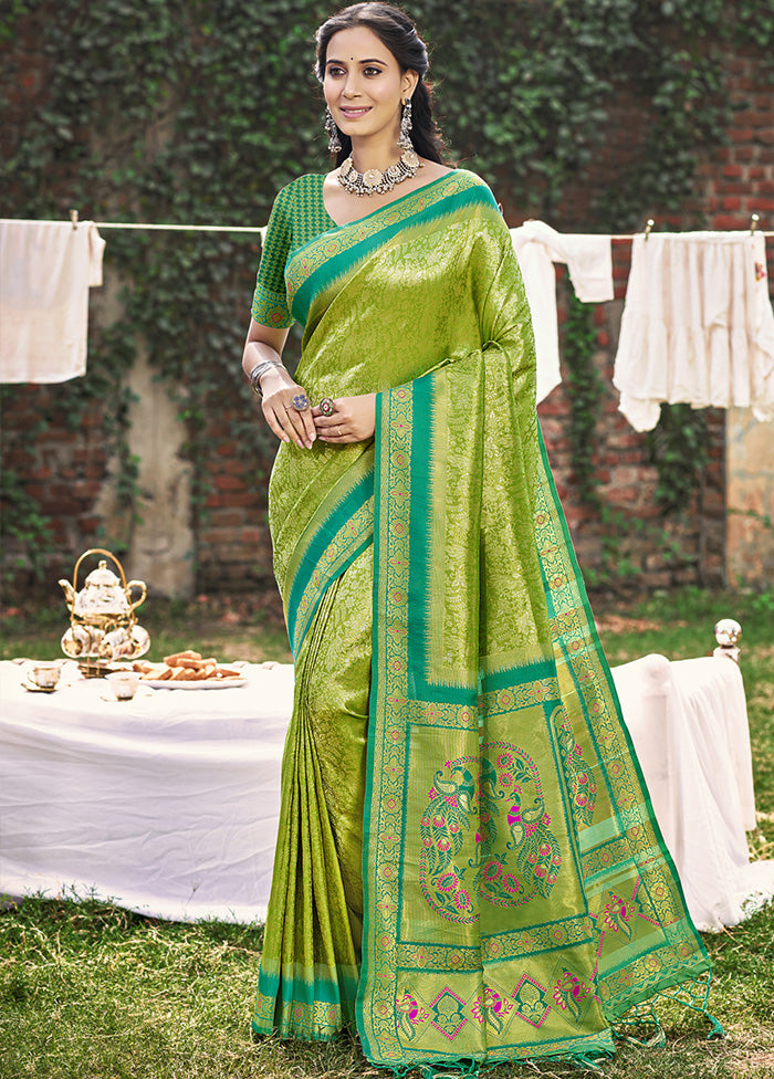 Light Green Spun Silk Saree With Blouse Piece Newest