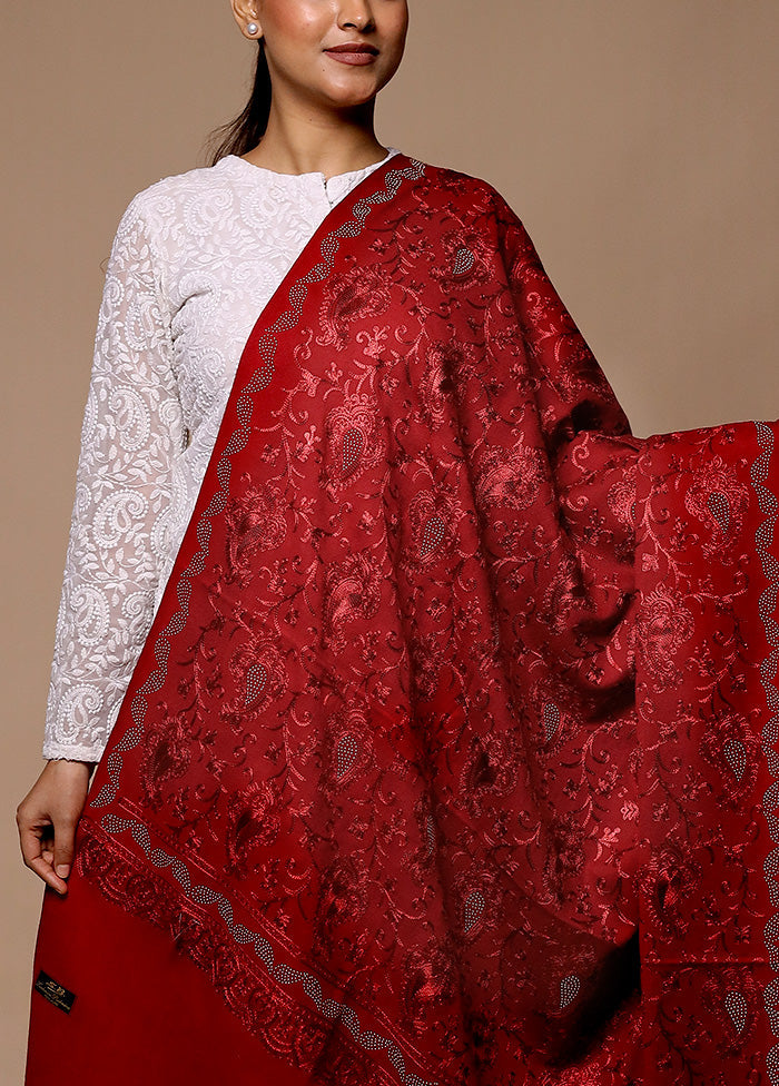 Red Butta Work With Zari Woven Border Shawl Buy Cheap Sast