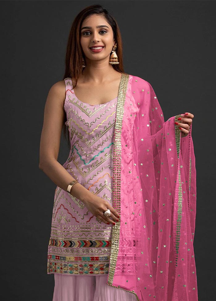 3 Pc Pink Semi Stitched Georgette Suit Set Buy Cheap Huge Surprise