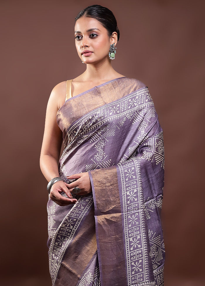 Grey Tussar Silk Saree With Blouse Piece Cheap Pice Outlet Sale