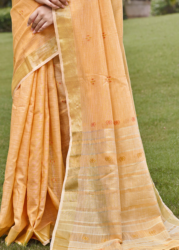 Peach Cotton Saree With Blouse Piece Supply Online