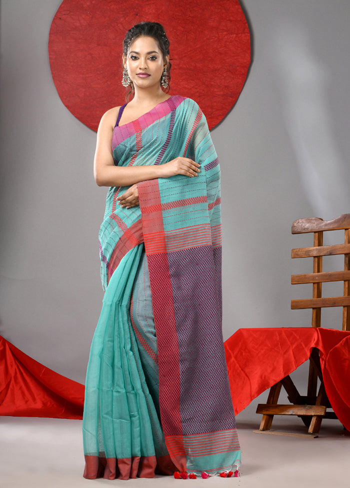 Sea Green Cotton Saree With Blouse Piece With Paypal Online