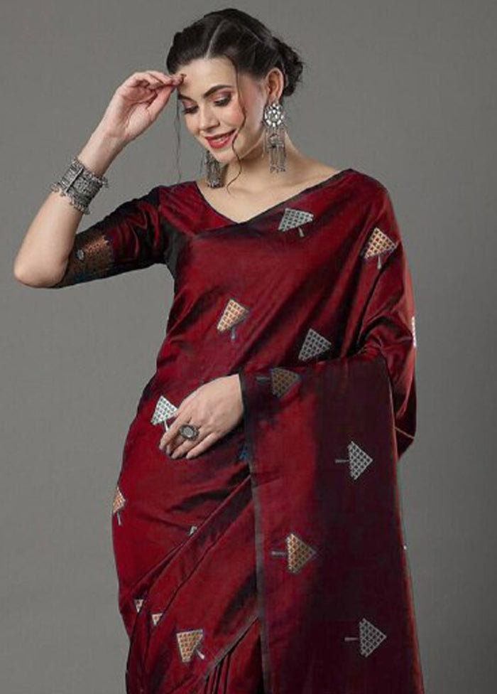 Maroon Banarasi Silk Saree With Blouse Piece Buy Cheap Latest