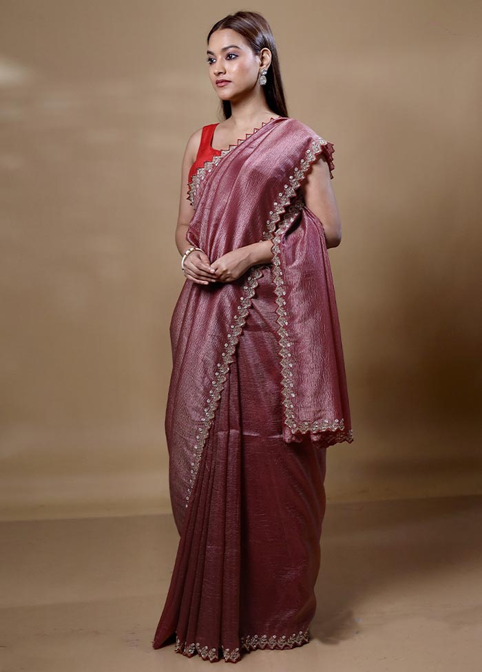 Peach Crushed Tissue Silk Saree With Blouse Piece In China Cheap Pice