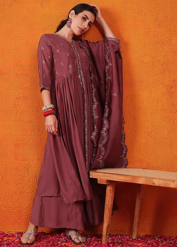 3 Pc Maroon Readymade Silk Suit Set Free Shipping Marketable