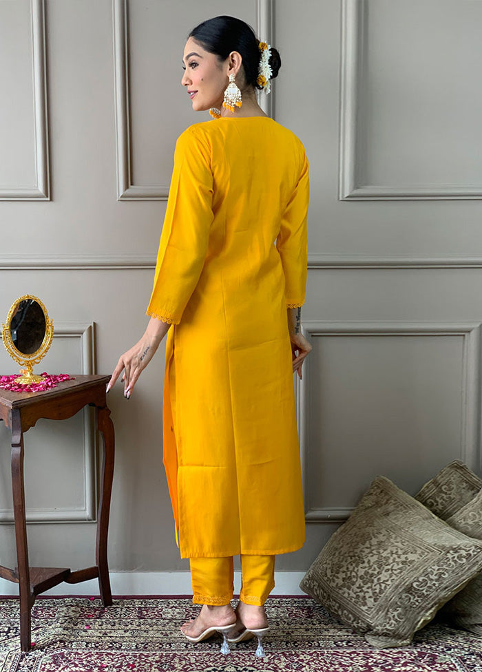 3 Pc Mustard Readymade Viscose Suit Set Latest