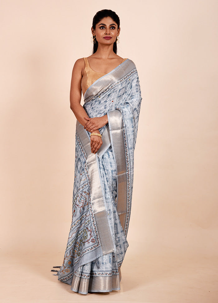 Blue Tussar Silk Saree With Blouse Piece Latest Sale Online