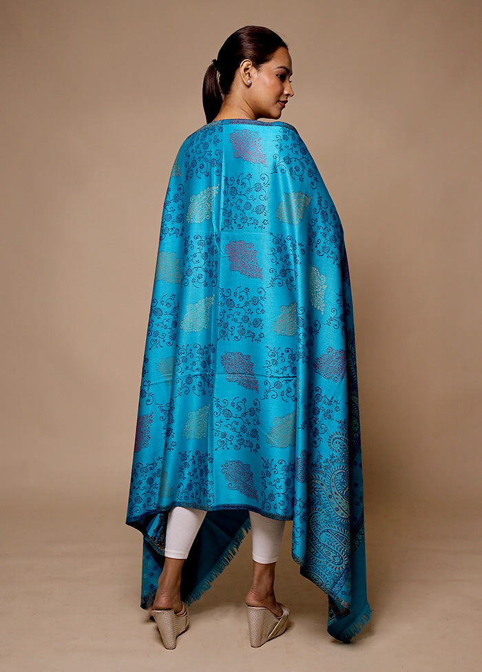 Blue Butta Work With Zari Woven Border Shawl Free Shipping Shop Offer