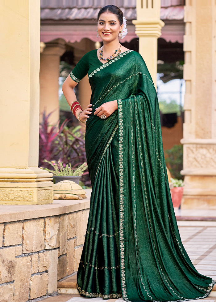 Green Chiffon Silk Saree With Blouse Piece Discount Fashionable