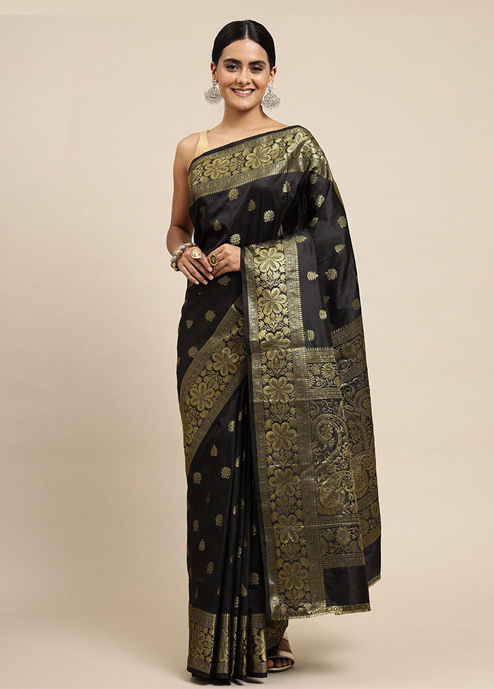 Black Banarasi Silk Saree With Blouse Piece Comfortable Cheap Online