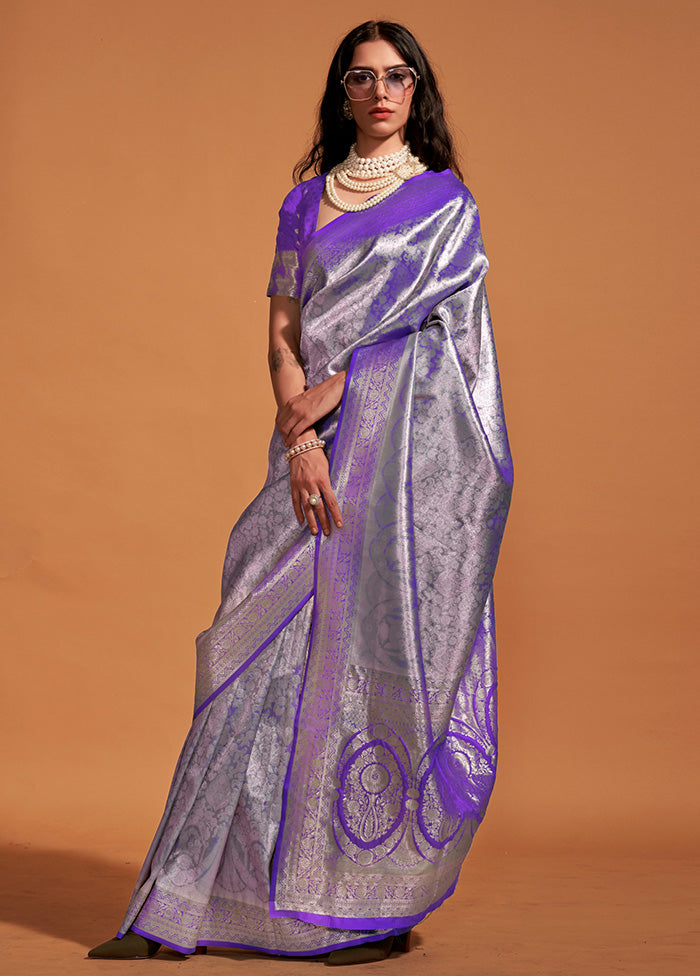 Purple Kanjivaram Silk Saree With Blouse Piece For Cheap Pice