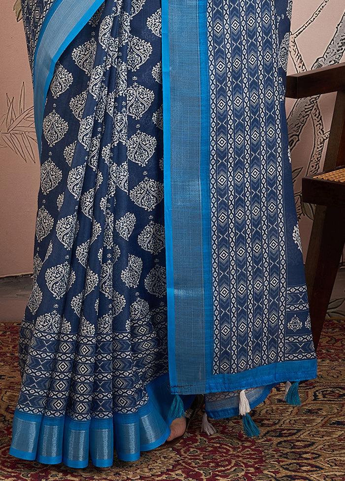 Blue Linen Silk Saree With Blouse Piece Shipping Outlet Store Online