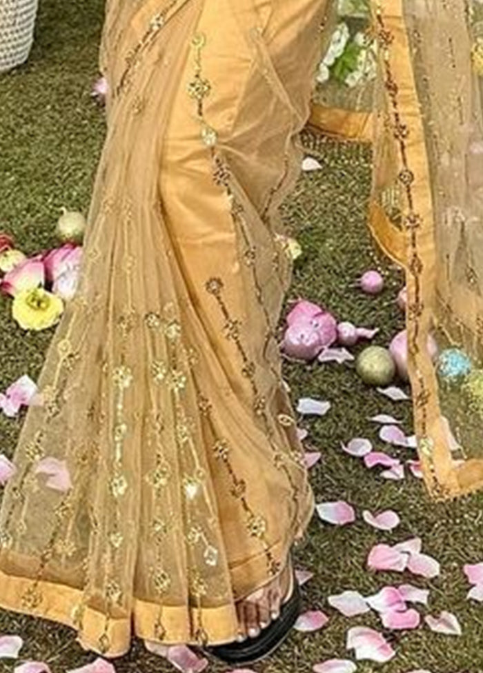 Gold Net Saree With Blouse Piece Sale Footlocker