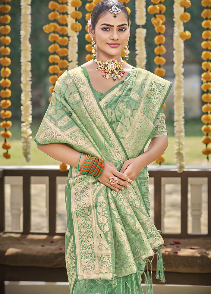 Light Green Satin Silk Saree With Blouse Piece Outlet Shop