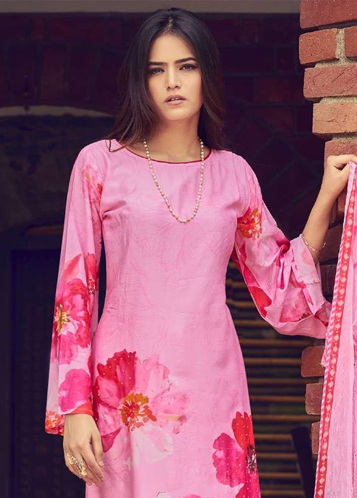 3 Pc Pink Semi Stitched Silk Dupatta Suit Set Sale Footlocker Finishline