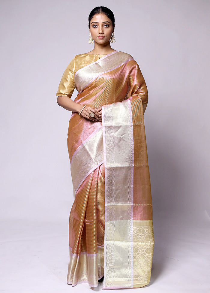 Golden Tissue Silk Saree With Blouse Piece The Cheapest Cheap Pice