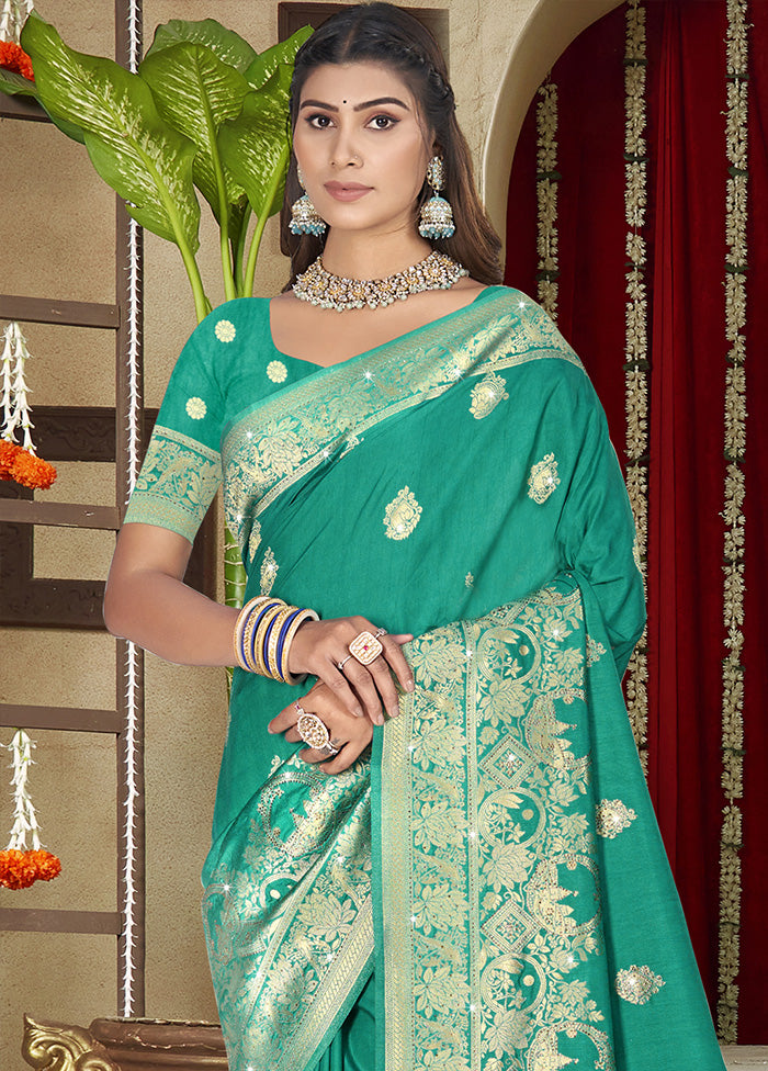 Green Spun Silk Saree With Blouse Piece Pictures Cheap Pice