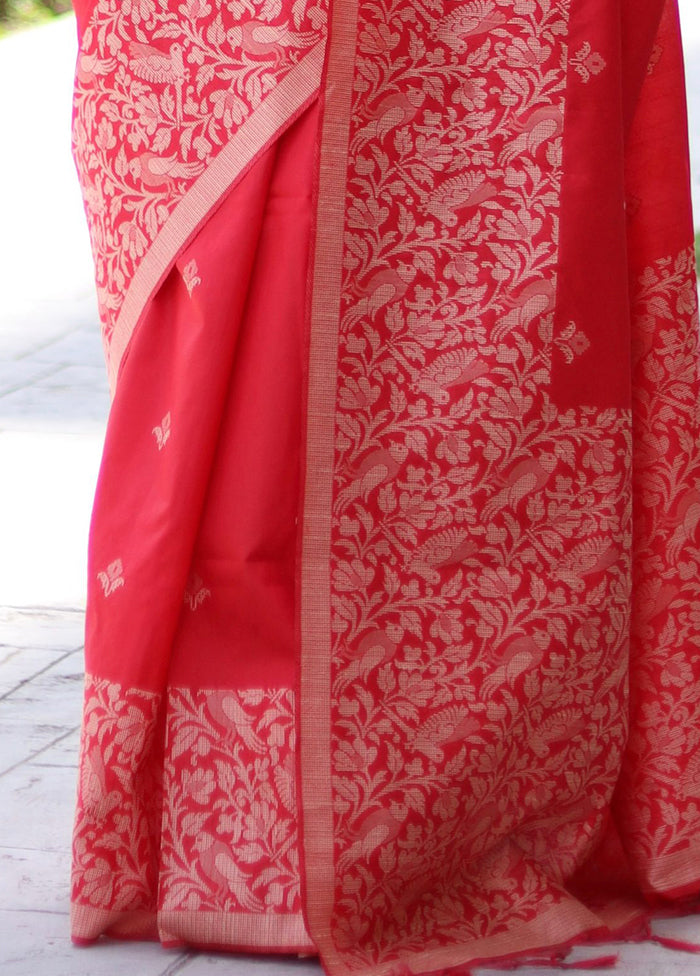 Red Spun Silk Saree With Blouse Piece Visit