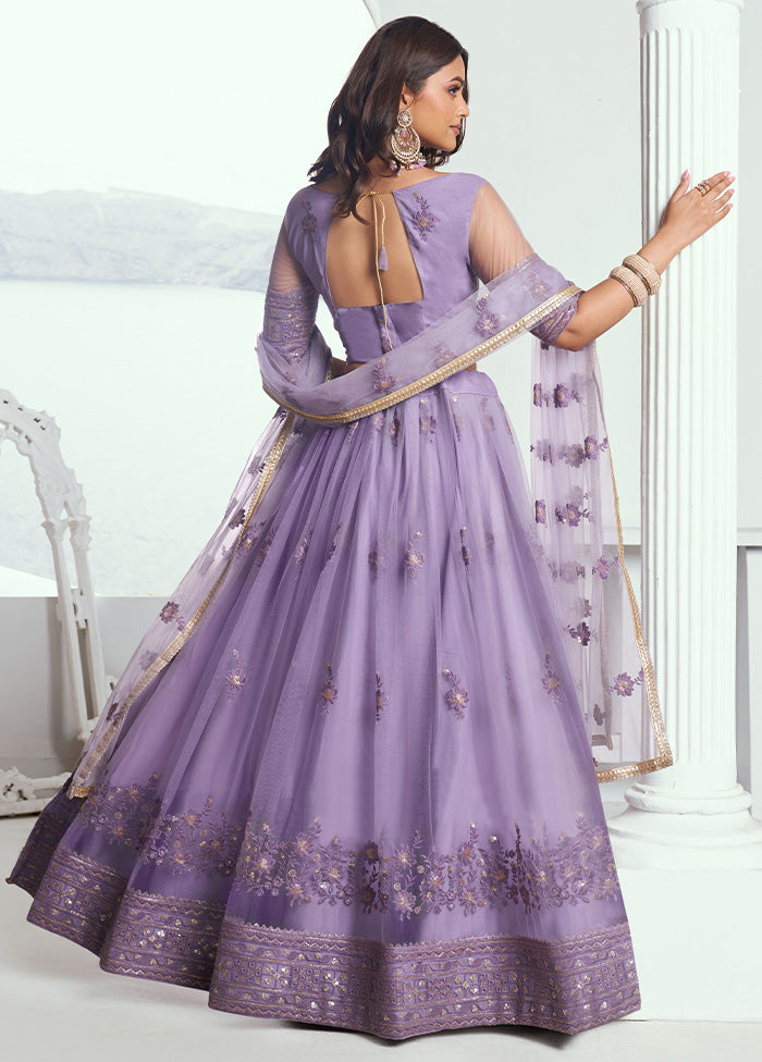 3 Pc Lavender Net Semi Stitched Lehenga Set Sale Cost