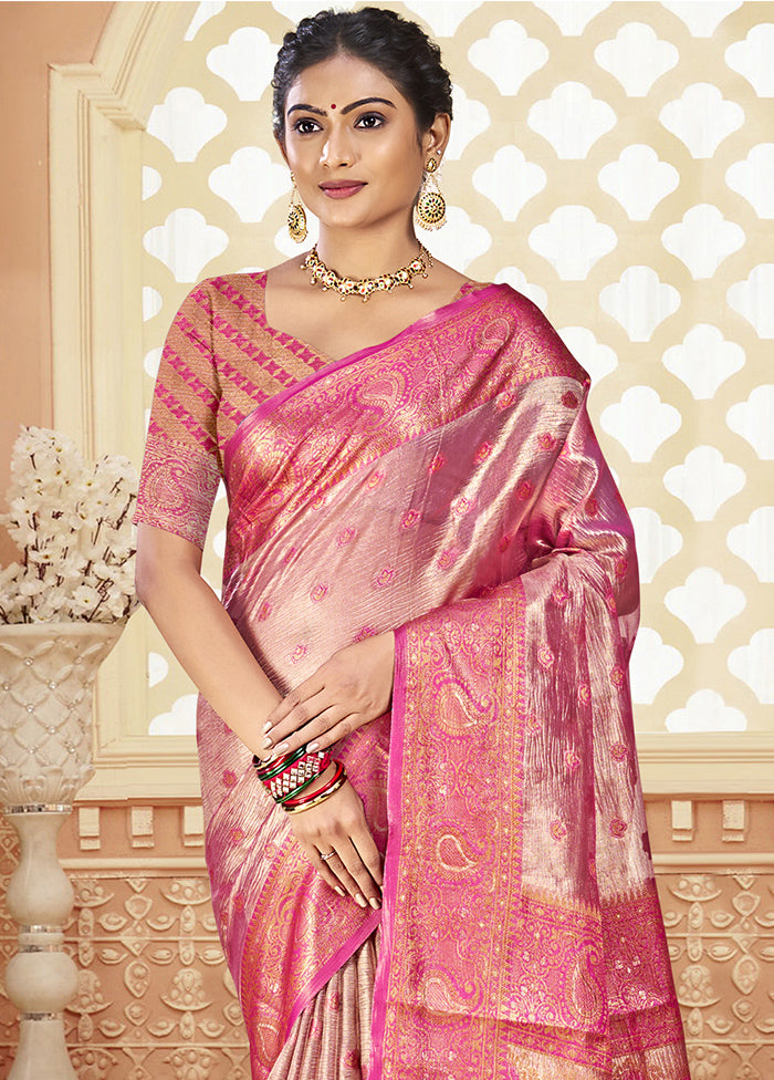 Pink Dupion Silk Saree With Blouse Piece Discount Best Pices