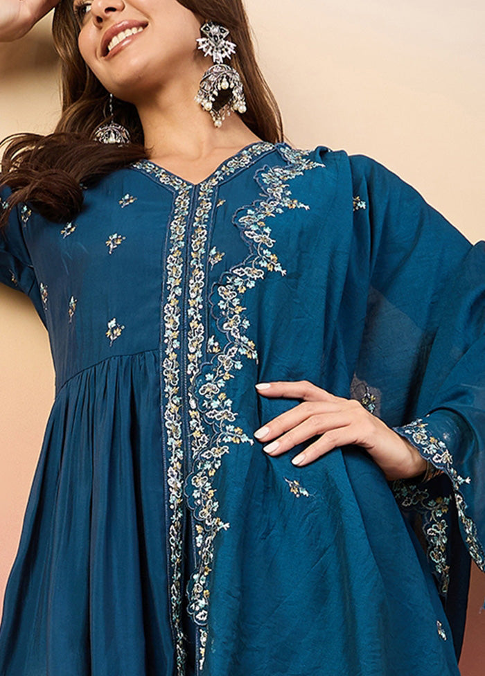 3 Pc Blue Pure Readymade Silk Suit Set Many Kinds Of Cheap Pice