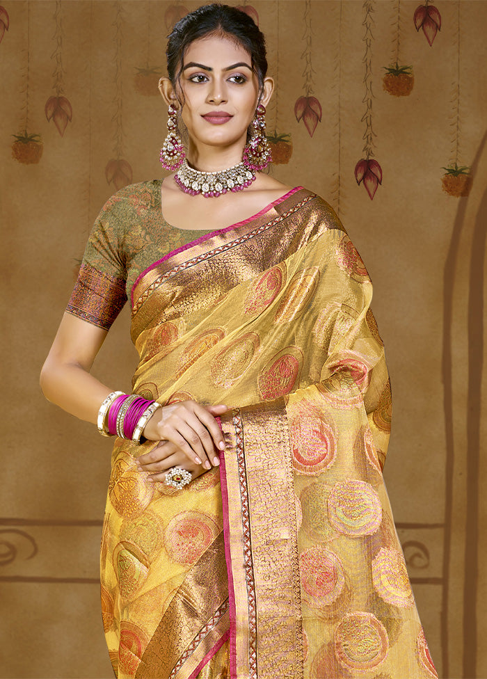 Yellow Organza Saree With Blouse Piece Buy Cheap Comfortable