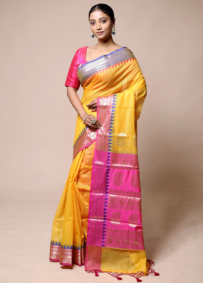 Yellow Kota Cotton Saree With Blouse Piece Best Pices