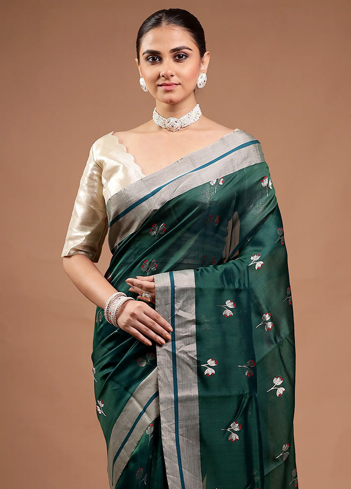 Green Handloom Chanderi Pure Cotton Saree With Blouse Piece Visit New For Sale