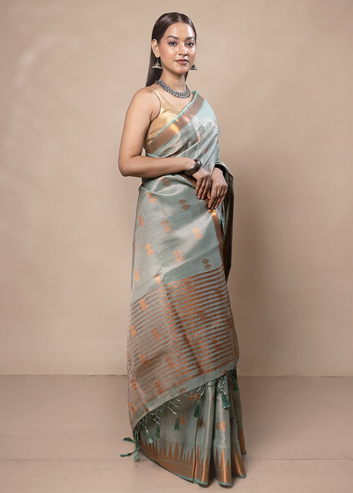 Green Tissue Silk Saree With Blouse Piece Discount Sast