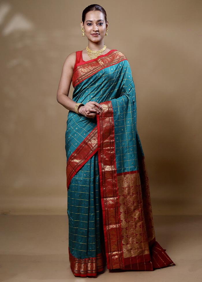 Blue Kanjivaram Silk Saree With Blouse Piece Cheap Free Shipping