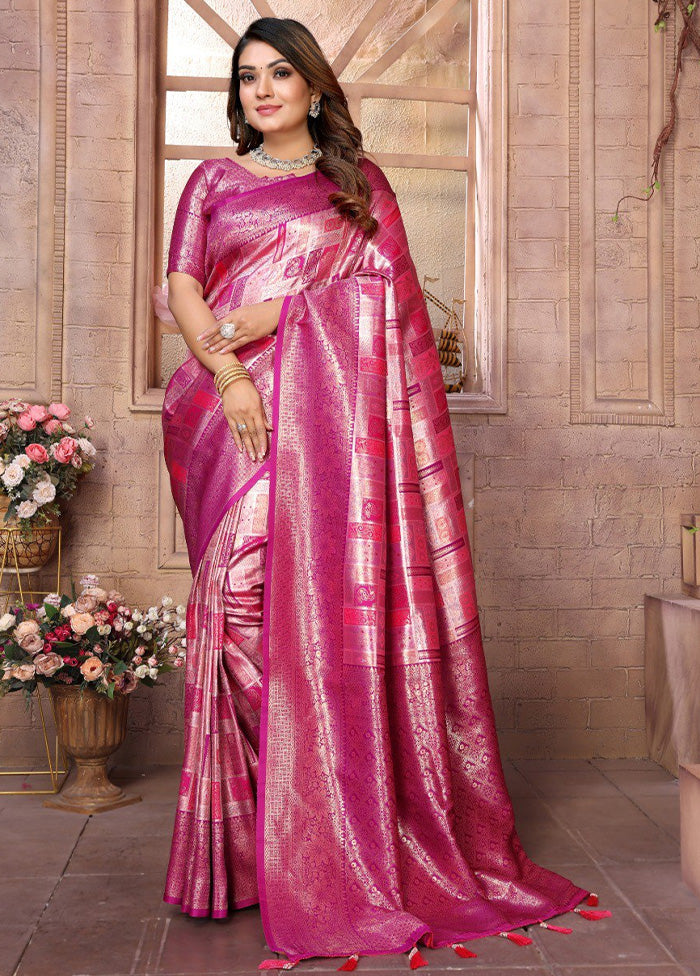 Pink Banarasi Silk Saree With Blouse Piece Clearance Clearance