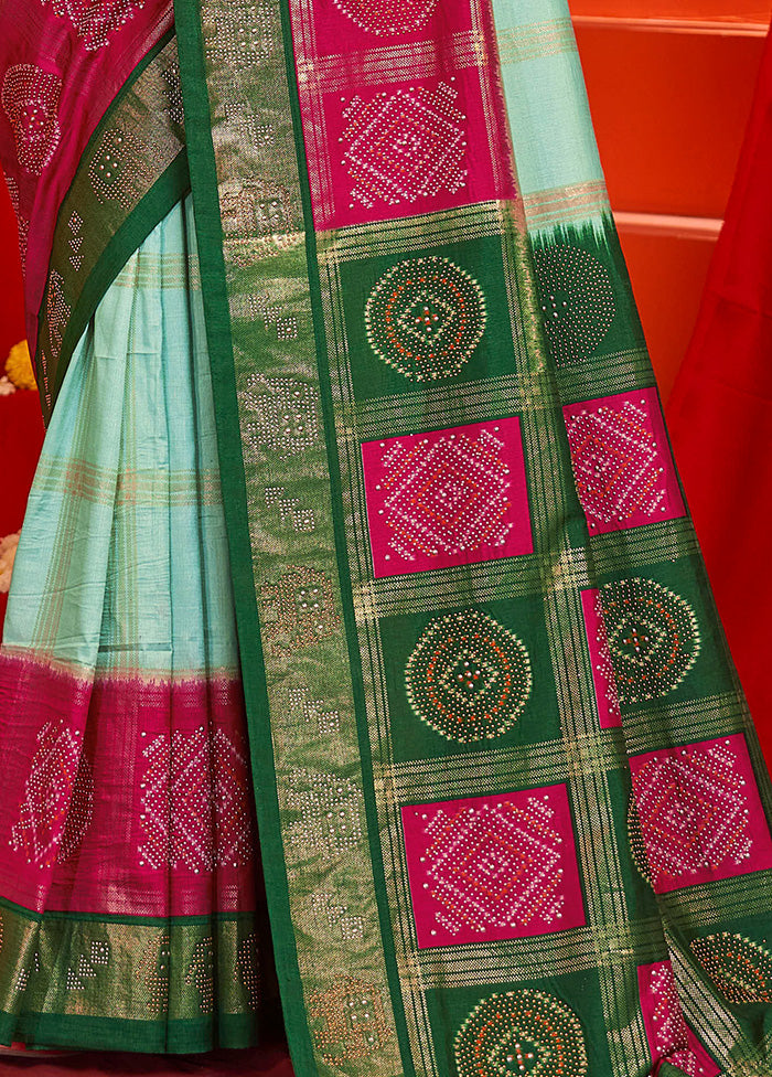 Sky Blue Tussar Silk Saree With Blouse Piece Clearance Low Pice Fee Shipping