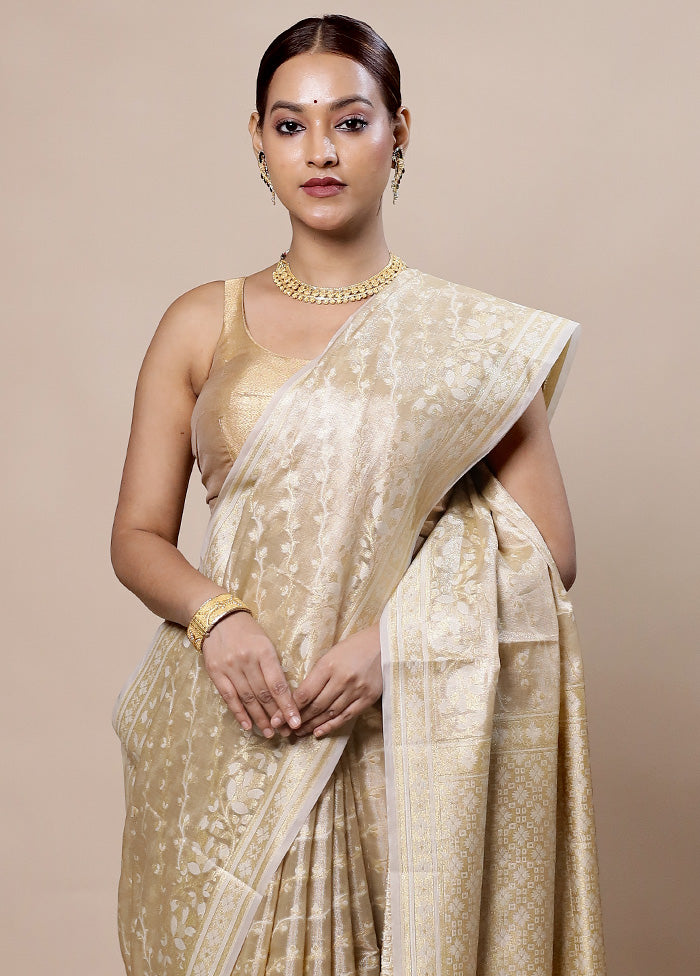 Golden Tissue Silk Saree With Blouse Piece Outlet Order