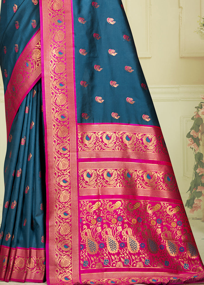 Blue Dupion Silk Saree With Blouse Piece For Sale Finishline