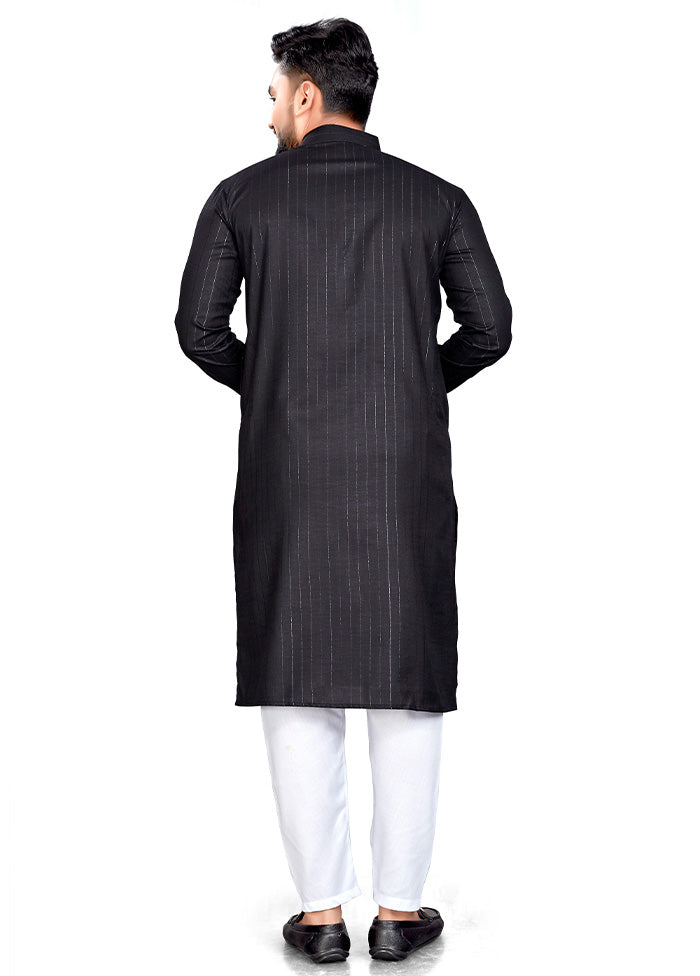 Black Pure Cotton Kurta And Pajama Set Cheap Sale Websites