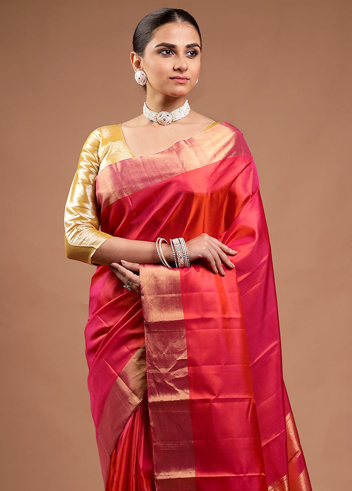 Pink Handloom Kanjivaram Pure Silk Saree With Blouse Piece Geniue Stockist Cheap Pice