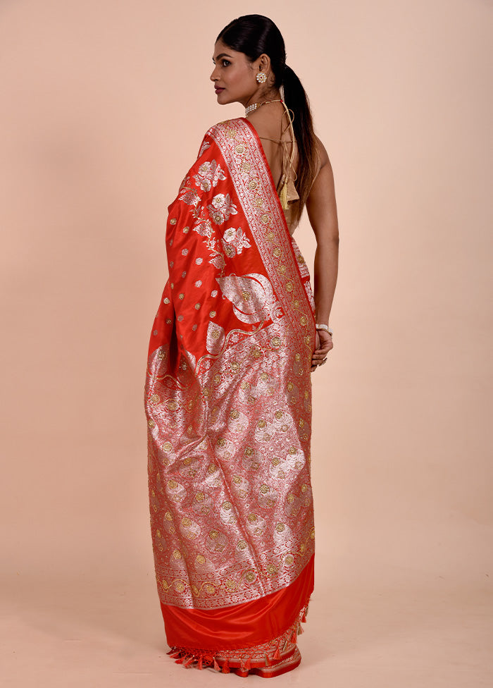 Red Banarasi Silk Saree With Blouse Piece Discount Low Shipping Fee