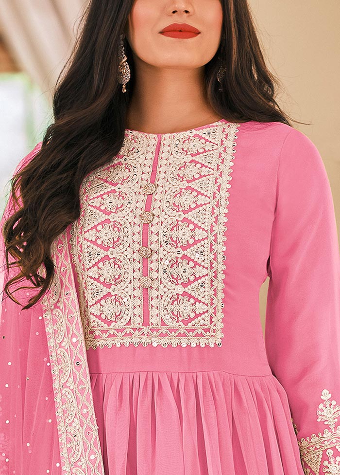 3 Pc Pink Semi Stitched Georgette Suit Set Cheapest Cheap Online