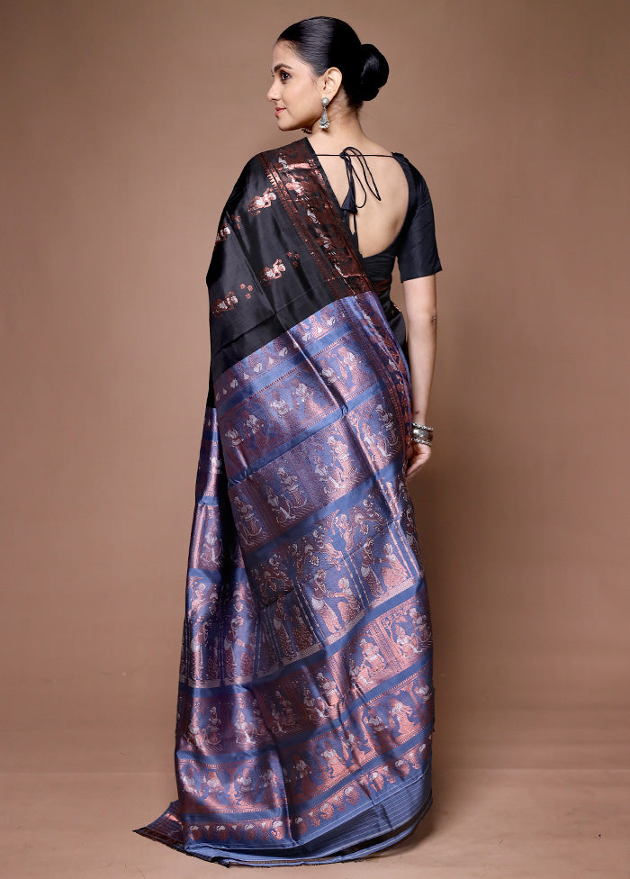 Black Handloom Baluchari Pure Silk Saree With Blouse Piece Buy