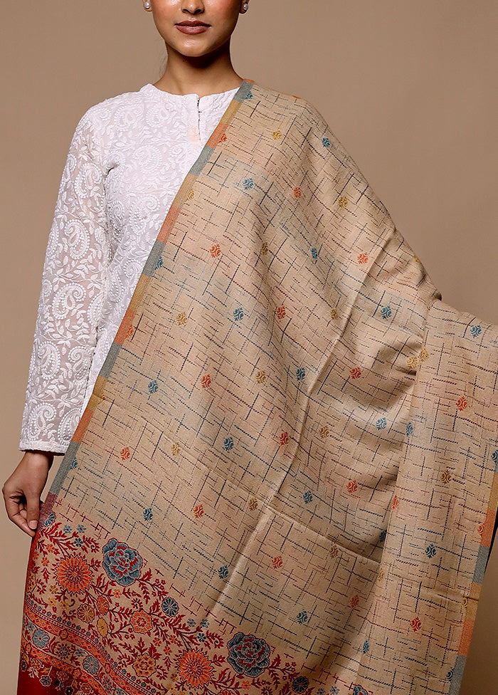 Cream Butta Work With Zari Woven Border Shawl Manchester Sale Online