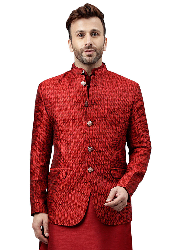 Maroon Viscose Jacquard Blazer Cheap Sale Outlet