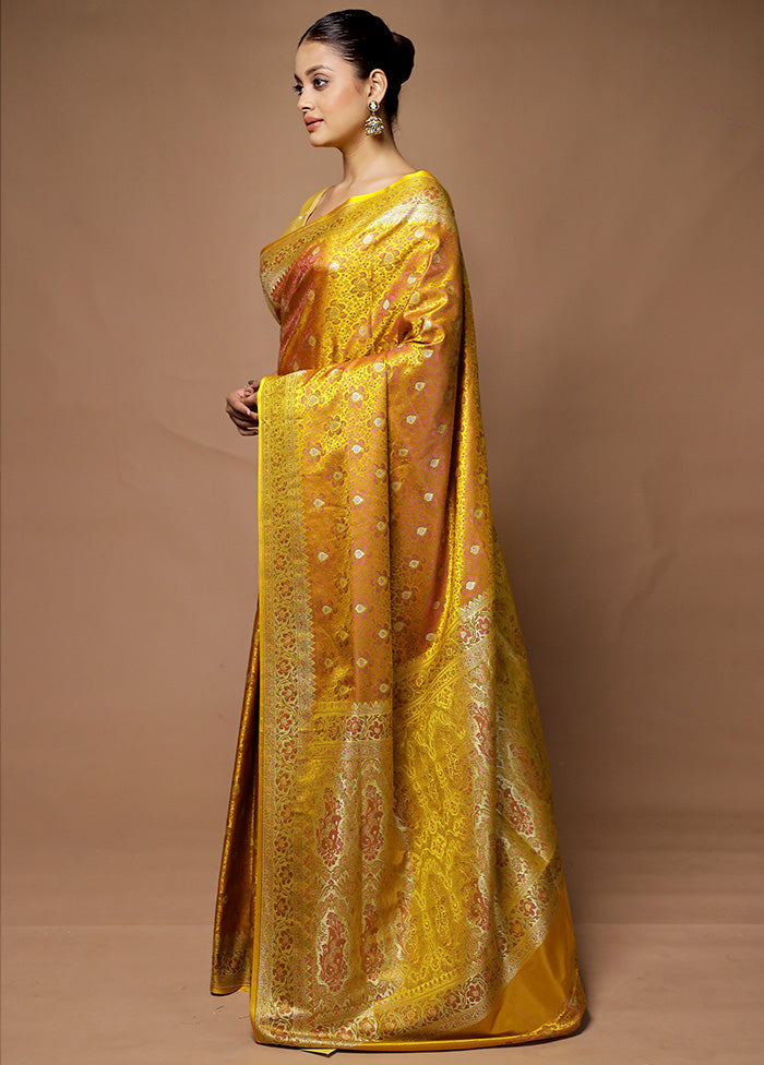 Yellow Handloom Tanchoi Pure Silk Saree With Blouse Piece Discount Best Store To Get