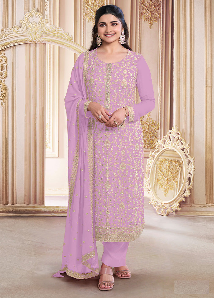 3 Pc Purple Semi Stitched Georgette Suit Set Cheap Wholesale