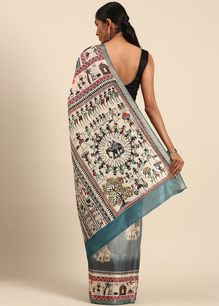 Grey Cotton Saree With Blouse Piece Sale Fashion