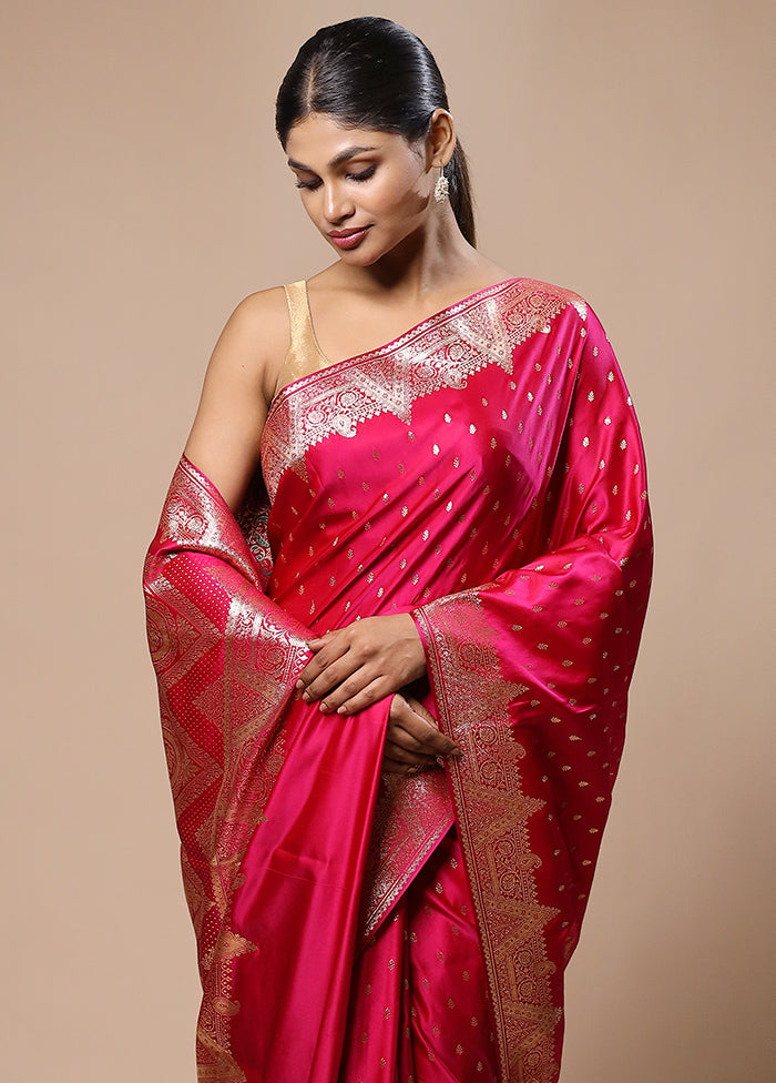 Pink Banarasi Silk Saree With Blouse Piece Cheap Sale Eastbay