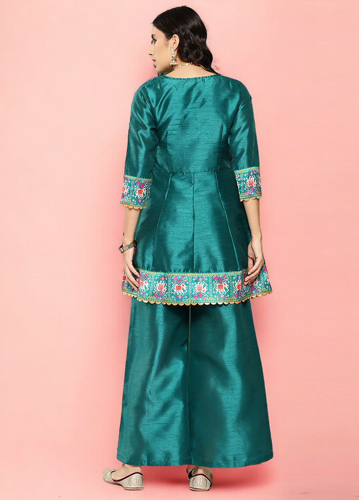 2 Pc Green Readymade Silk Tunic Set Order Online