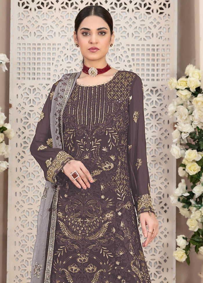 3 Pc Brown Semi Stitched Georgette Suit Set Best Store To Get Sale Online