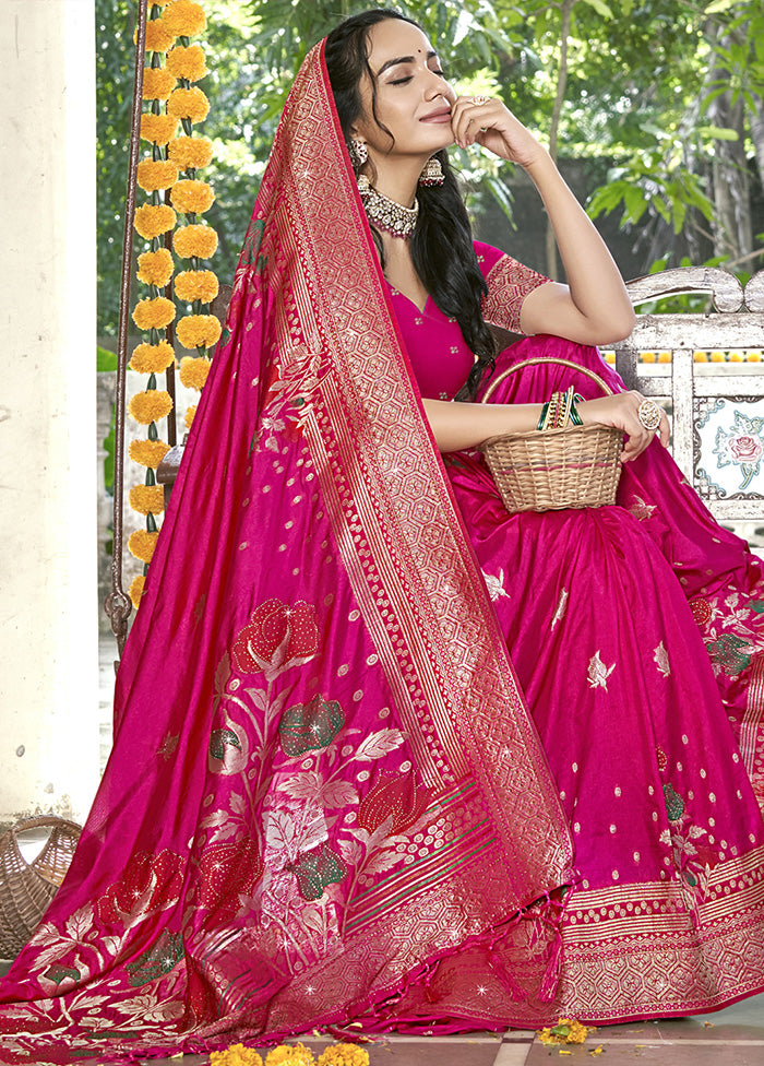 Pink Spun Silk Saree With Blouse Piece Free Shipping 100% Guaranteed